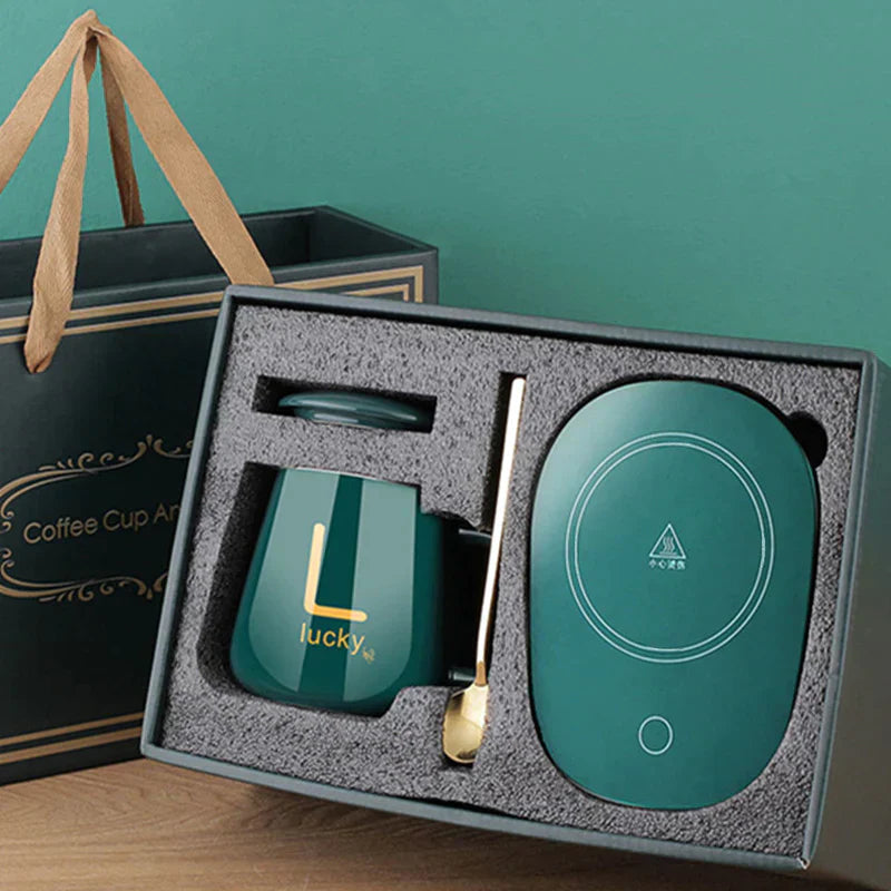 Ceramic Coffee Cup with Automatic Heating Pad | only in green color.